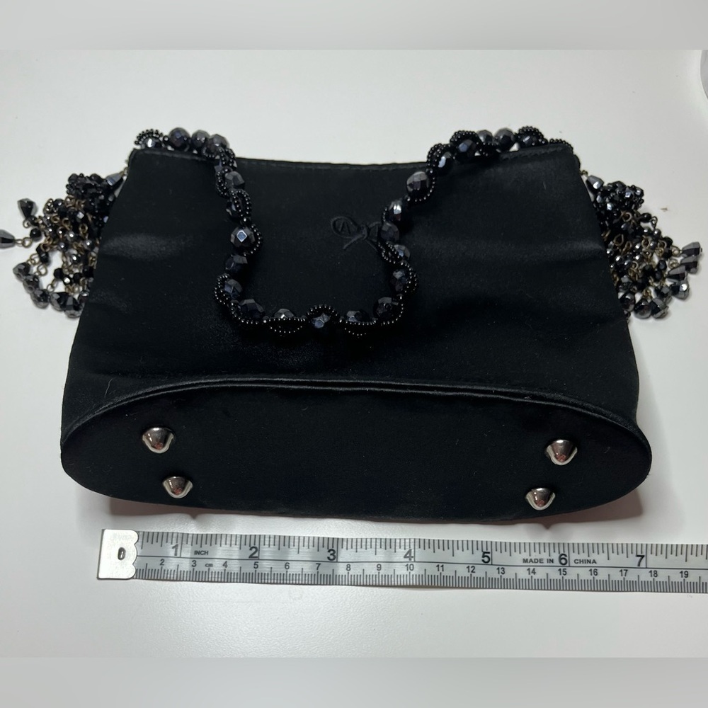 Anya Hindmarch Black Satin Beaded Mini Shoulder Bag Tassel Evening Y2K England - Picture 11 of 12